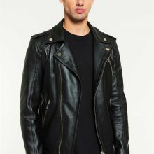 New Handmade Men’s “Leon” Biker Black Shearling Lined Leather Jacket