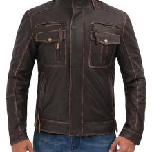 New Handmade Brown Mens Distressed Leather Motorcycle Jacket