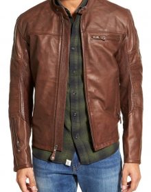 New Handmade Men's Cafe Racer Fashion Stylish Brown Biker Real Leather Jacket