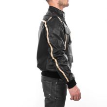New Handmade Men’s Italian Genuine Lamb Leather Bomber Black & Gold Jacket