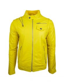 New Handmade Men's Fashion Stylish Yellow Biker Lamb-Skin Leather Jacket