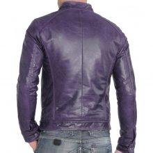 New Handmade Men's Fashion Stylish Purple Biker Lamb-Skin Leather Jacket