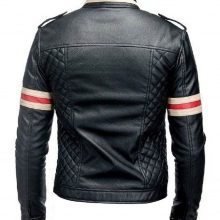 New Handmade Men's Cafe Racer Biker Style Motorcycle Genuine Leather Jacket Black with Red and White Stripes