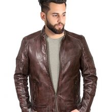 New Handmade Men's New Biker Style Motorcycle Dark Brown Waxed Genuine Leather Jacket