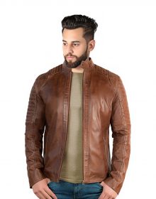 New Handmade Men's Biker Style Motorcycle Brown Genuine Leather Jacket