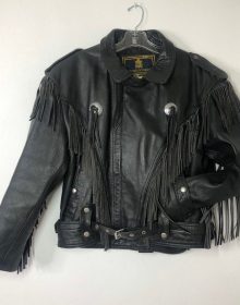 New Handmade Man Black Real Leather Heavy Motorcycle with fringe Jacket