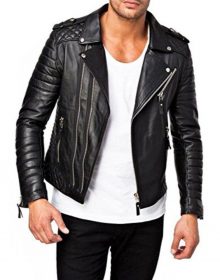 New Handmade Men's Black Biker Leather Jacket