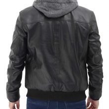 New Handmade Mens Black Leather Hooded Moto Biker Jacket