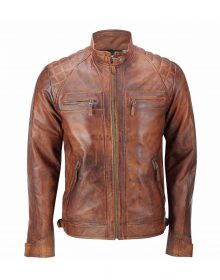 New Handmade Men's Quilted Vintage Distressed Cow-Hide Leather Jacket