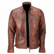 New Handmade Men's Quilted Vintage Distressed Cow-Hide Leather Jacket