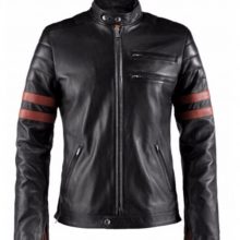 New Handmade Men's Retro Fight Club Hybrid Mayhem Biker Black Faux Leather Jacket with Red Stripes