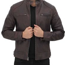 New Handmade Mens Brown Cafe Racer Leather Jacket