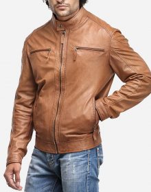New Handmade Mens Stylish Tan Brown Biker Leather Jacket