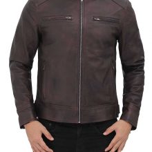 New Handmade Mens Brown Cafe Racer Leather Jacket