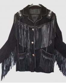 New Handmade Men's Western Cowboy Suede Leather Fringed & Beaded Jacket