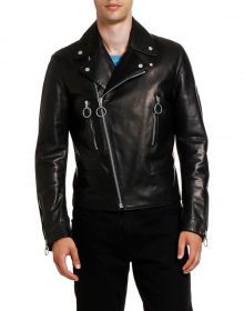 New Handmade Men's Arrow Off-White Biker Leather Jacket