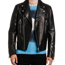 New Handmade Men's Arrow Off-White Biker Leather Jacket