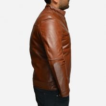 New Handmade Mens Stylish Tan Brown Biker Leather Jacket