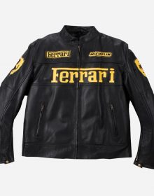 New Handmade Mens Ferrari Black Leather Biker Jacket