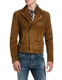 New Handmade Men's Camel Suede Biker Leather Jacket