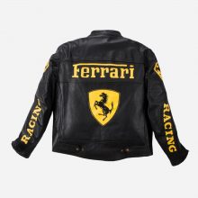 New Handmade Mens Ferrari Black Leather Biker Jacket