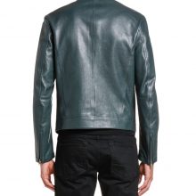 New Handmade Men's Leather Green Mandarin-Collar Biker Jacket