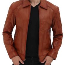 New Handmade Mens Brown Leather Biker Jacket