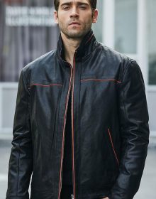 New Handmade Men’s Black Genuine Leather Jacket With Red Trim