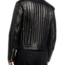 New Handmade Men's Vertical Channel Black Leather Racer Jacket
