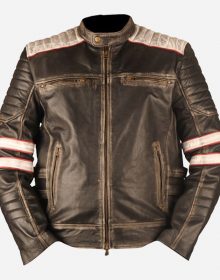New Handmade Mens Vintage Retro 2 Moto Distressed Black Leather Jacket