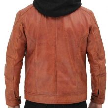 New Handmade Mens Tan Leather Biker Jacket with Hood