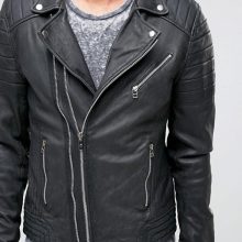 New Handmade Mens Black Leather Asymmetrical Biker Jacket