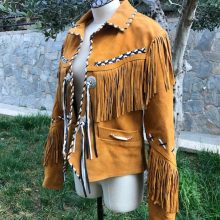 New Handmade Men's Indian-Style Leather Jacket with Fringes