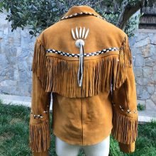 New Handmade Men's Indian-Style Leather Jacket with Fringes