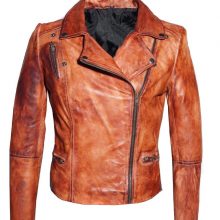 New Handmade Men’s Stone washed Vintage look Fitted Biker Jacket