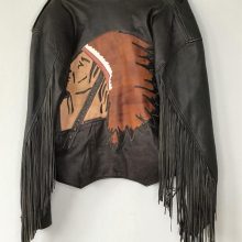 New Handmade Men's Vintage Fringe Leather Indian Applique Jacket