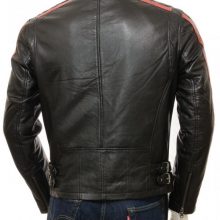New Handmade Mens Striped Chase Leather Biker Jacket