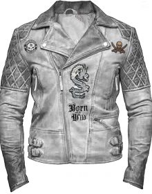 New Handmade Men Classic Biker Motorcycle Cafe Racer Lone Wolf Leather Jacket