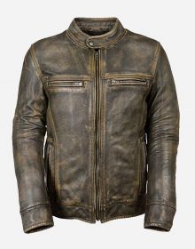 New Handmade Mens Vintage Cafe Racer Biker Distressed Brown Leather Jacket