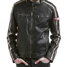 New Handmade Mens Classic Bike Racer Distressed Black Leather Jacket