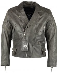 New Handmade Men’s Classic Diamond Vintage Grey Biker Leather Jacket