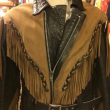 New Handmade Men's Vintage Two-Tone Black Leather and Brown Suede Fringed Leather Biker Jacket