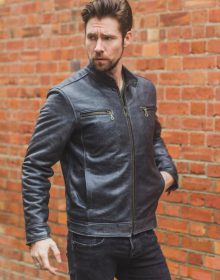 New Handmade Men’s Premium Stone Grained Leather Biker Motorcycle Jacket