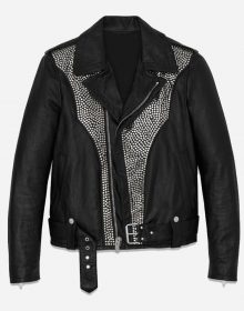 New Handmade Mens Studded Black Biker Leather Jacket
