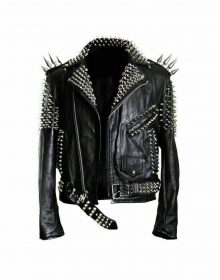 Handmade Men's Black Fashion Long Studded Punk Style Leather Jacket