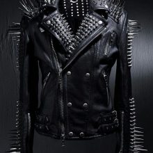 New Handmade Men's Black Fashion Long Studded Punk Style Leather Jacket