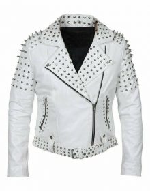Men's & Women's 100% Genuine Soft Lambskin Leather Cropped Slim Fit With Silver Motor Biker Jacket Studded Spikes Beautiful Look
