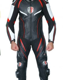 Unique Racing Motorcycle Motorbike Leather one Piece Suit CE Armors Red Piping