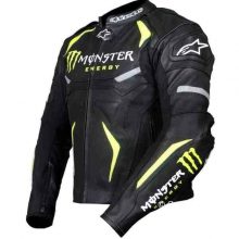 New Handmade Mens Monster Energy Motorbike Racing Leather Jacket