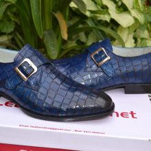 New Handmade Crocodile Texture Men's Shoes. Goodyear welted leather shoes for men, Men's Blue colour leather shoes